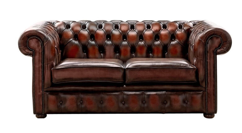 Chesterfield 2 Seater Antique Light Rust Leather Sofa Settee