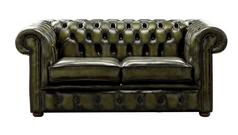 Product photograph of Chesterfield 2 Seater Antique Olive Leather Sofa Settee from Designer Sofas 4U