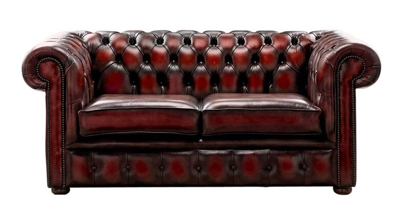 Chesterfield 2 Seater Antique Oxblood Leather Sofa Settee