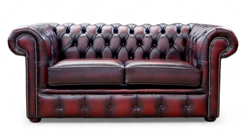 Chesterfield London 2 Seater Antique Oxblood Leather Sofa Settee Offer