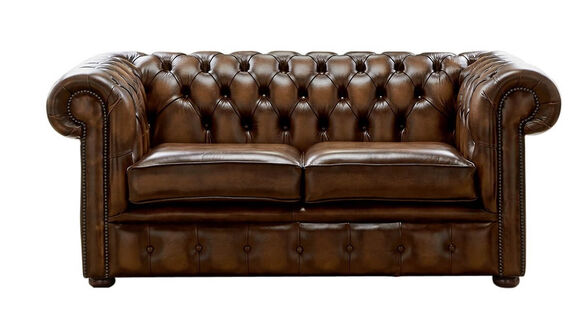 Chesterfield 2 Seater Sofa Antique Tan Leather
