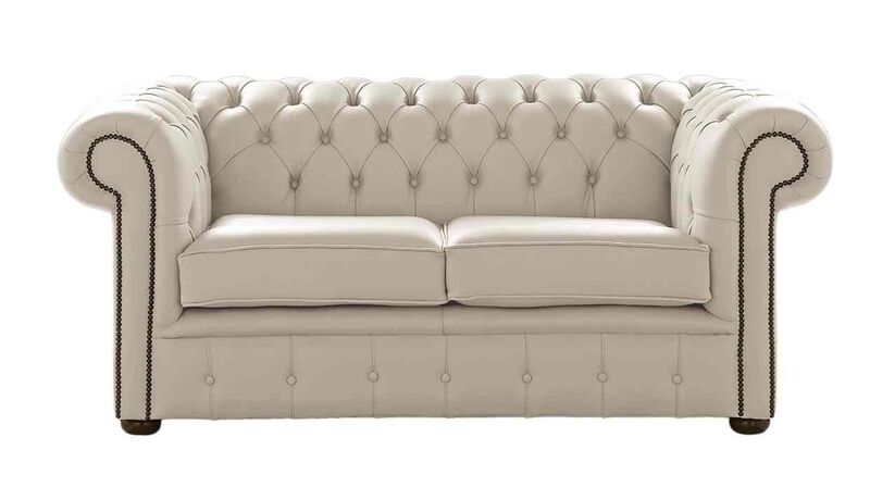 Product photograph of Chesterfield 2 Seater Shelly Beige Leather Sofa Settee from Designer Sofas 4U