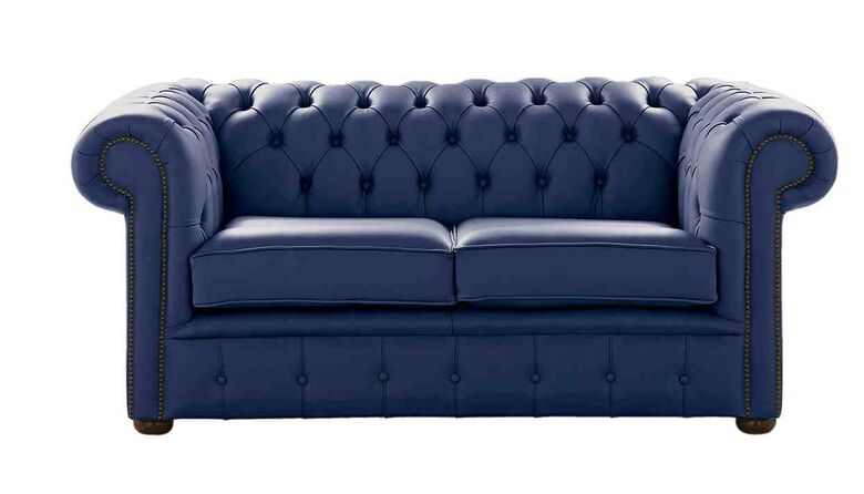 Chesterfield 2 Seater Shelly Bilberry Blue Leather Sofa Settee