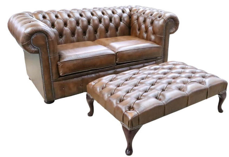 Product photograph of Chesterfield 2 Seater Sofa Settee In Antique Tan Footstool from Designer Sofas 4U