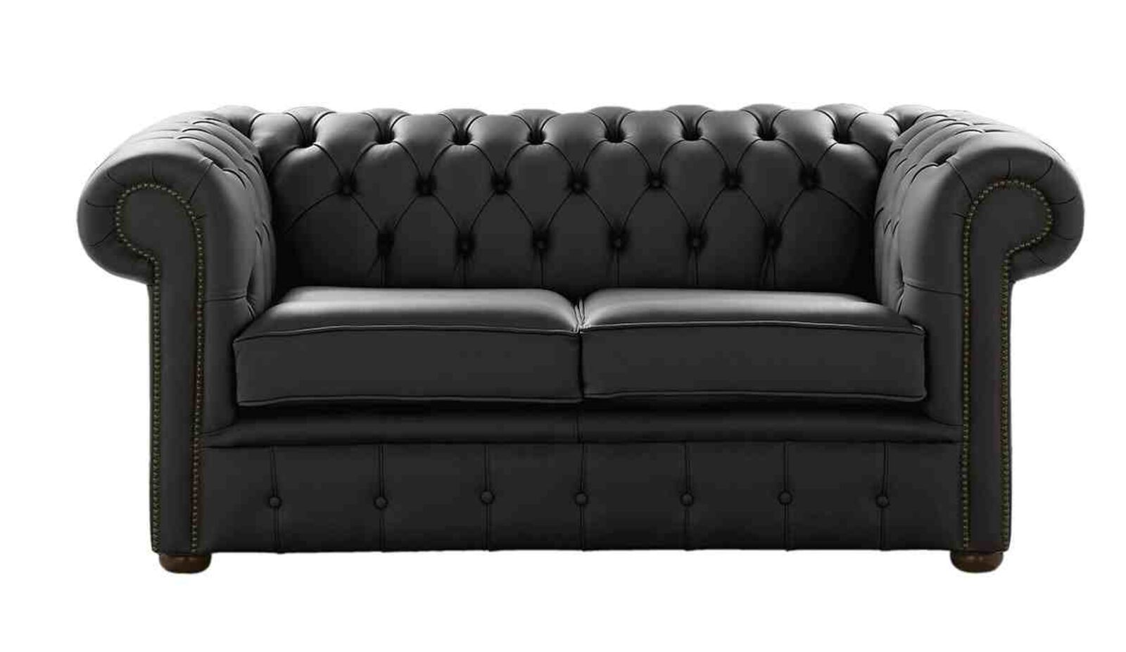 Product photograph of Chesterfield 2 Seater Sofa Settee Shelly Black Real Leather from Designer Sofas 4U