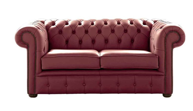 Chesterfield 2 Seater Burgandy Leather Sofa Settee
