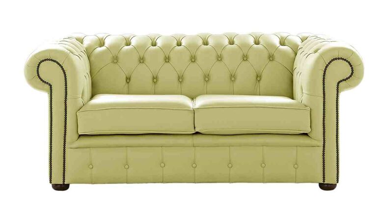 Chesterfield 2 Seater Shelly Chartreuse Leather Sofa Settee
