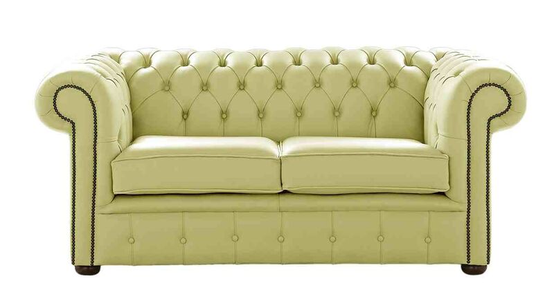 Product photograph of Chesterfield 2 Seater Shelly Chartreuse Leather Sofa Stock from Designer Sofas 4U