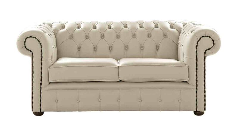 Chesterfield 2 Seater Cream Leather Sofa Settee