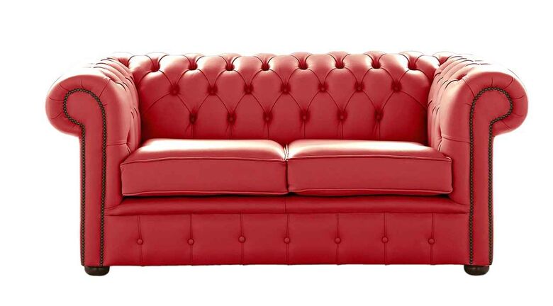 Chesterfield 2 Seater Crimson Leather Sofa Settee