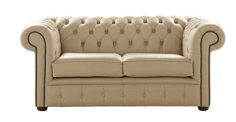 Chesterfield 2 Seater Dark Beige Leather Sofa Settee