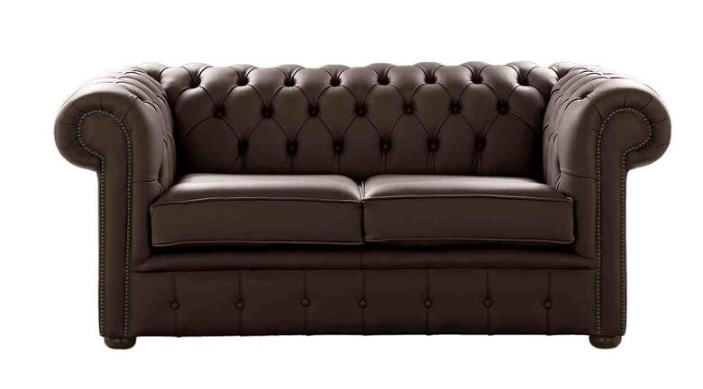 Chesterfield 2 Seater Shelly Dark Chocolate Leather Sofa Settee