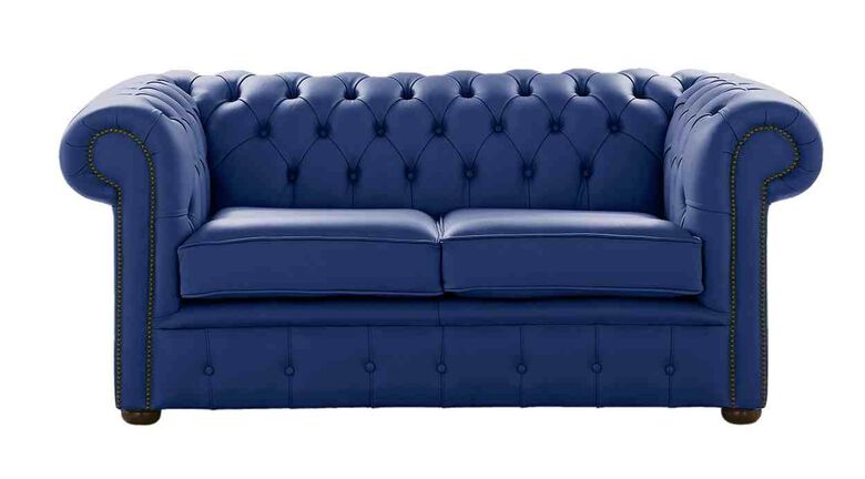 Chesterfield 2 Seater Sofa Settee Shelly Deep Ultramarine Blue Real Leather