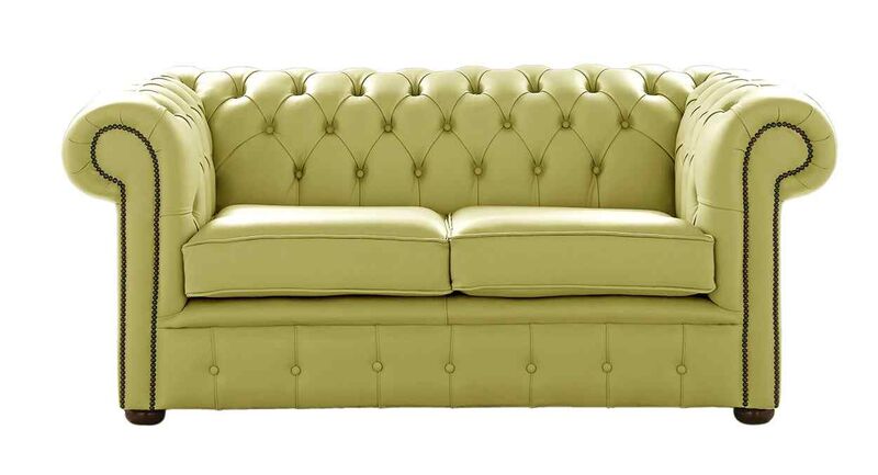 Product photograph of Chesterfield 2 Seater Shelly Field Green Leather Sofa Settee from Designer Sofas 4U