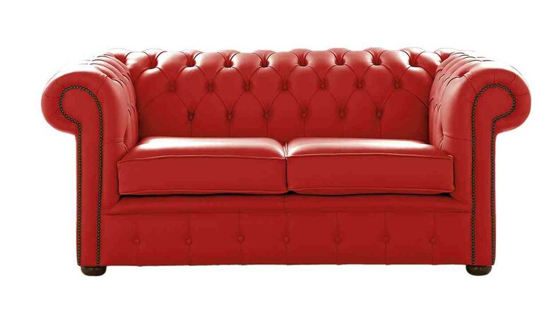Chesterfield 2 Seater Shelly Flame Red Leather Sofa Settee