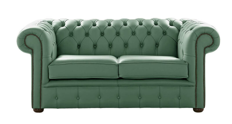 Product photograph of Chesterfield 2 Seater Shelly Jade Green Leather Sofa Settee from Designer Sofas 4U