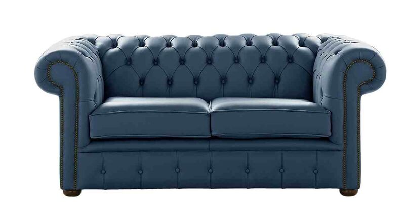Product photograph of Chesterfield 2 Seater Shelly Majolica Blue Leather Sofa Settee from Designer Sofas 4U