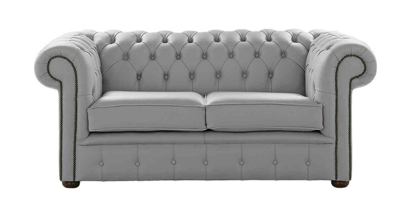 Chesterfield 2 Seater Shelly Moon Mist Leather Sofa Settee