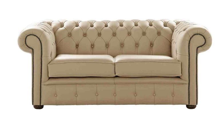 Chesterfield 2 Seater Shelly Panna Leather Sofa Settee