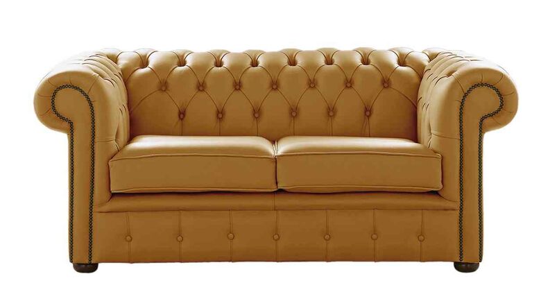 Chesterfield 2 Seater Shelly Parchment Leather Sofa Settee