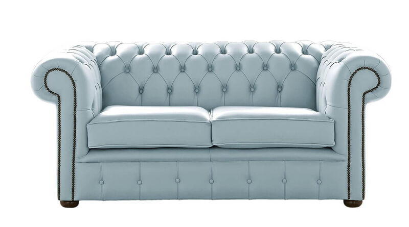 Product photograph of Chesterfield 2 Seater Shelly Parlour Blue Leather Sofa Settee from Designer Sofas 4U