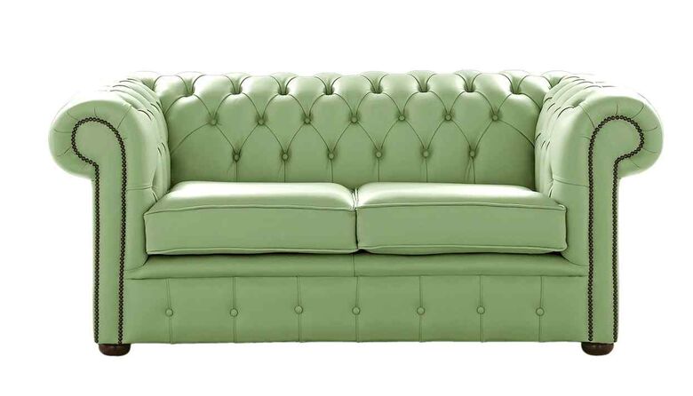 Chesterfield 2 Seater Shelly Pea Green Leather Sofa Settee