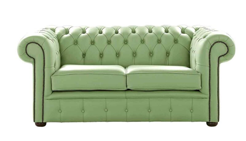 Product photograph of Chesterfield 2 Seater Shelly Pea Green Leather Sofa Settee from Designer Sofas 4U