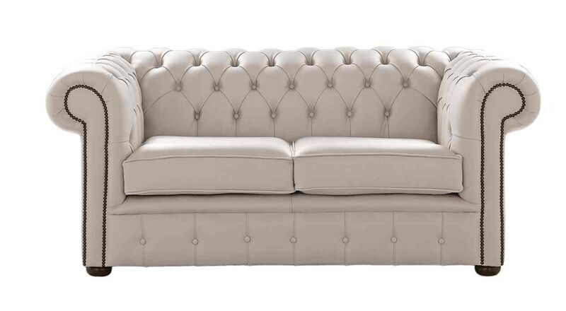Product photograph of Chesterfield 2 Seater Shelly Rice Milk Leather Sofa Settee from Designer Sofas 4U
