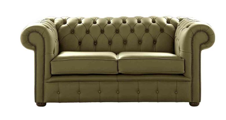 Chesterfield 2 Seater Shelly Sage Leather Sofa Settee