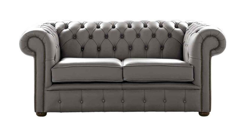 Product photograph of Chesterfield 2 Seater Shelly Silver Birch Leather Sofa Settee from Designer Sofas 4U