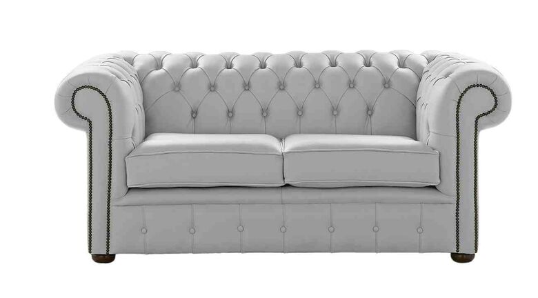 Chesterfield 2 Seater Shelly Silver Grey Leather Sofa Settee