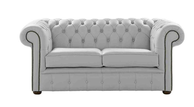 Product photograph of Chesterfield 2 Seater Shelly Silver Grey Leather Sofa Settee from Designer Sofas 4U
