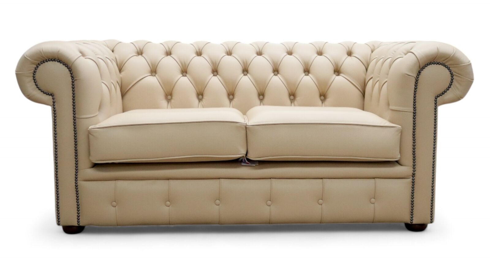 Chesterfield 2-Seater Sofa | Shelly Stone Leather Settee | Classic Tufted Design