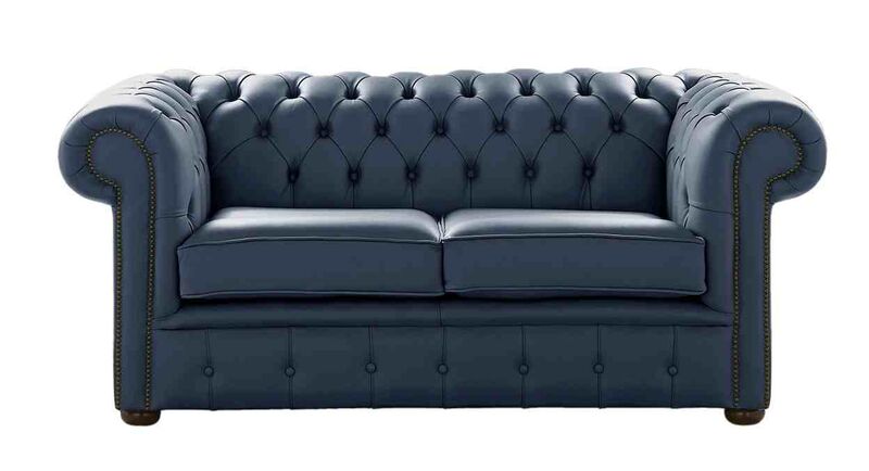 Product photograph of Chesterfield 2 Seater Sofa Settee Shelly Suffolk Blue Real Leather from Designer Sofas 4U