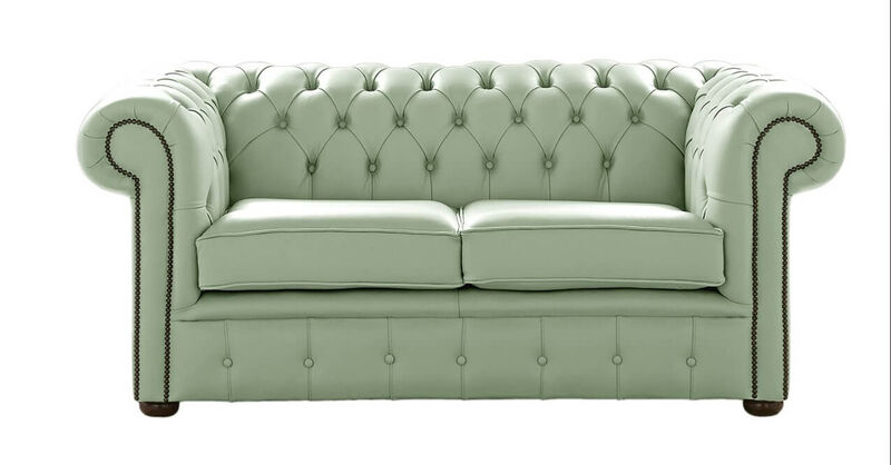 Product photograph of Chesterfield 2 Seater Shelly Thyme Green Leather Sofa Settee from Designer Sofas 4U