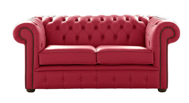 Chesterfield 2 Seater Shelly Velvet Red Leather Sofa Settee