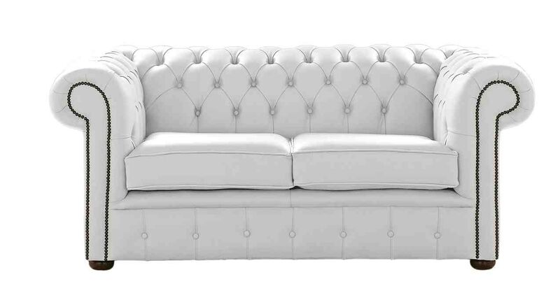 Product photograph of Chesterfield 2 Seater Shelly Winter White Leather Sofa Settee from Designer Sofas 4U