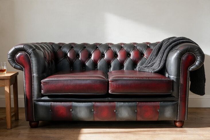Chesterfield Devil Patchwork 2 Seater Settee Leather Sofa