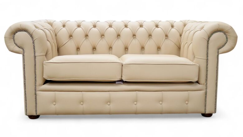 Chesterfield Leather Sofa - British Made 2 Seater Ivory