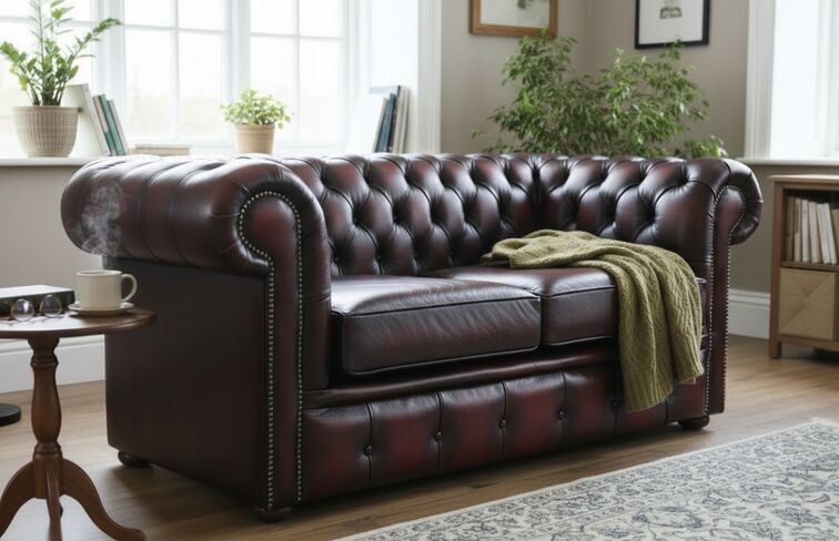 Chesterfield London 2 Seater Antique Oxblood Leather Sofa Settee Offer