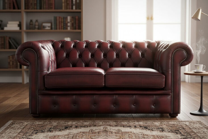 Chesterfield London 2 Seater Antique Oxblood Leather Sofa Settee Offer