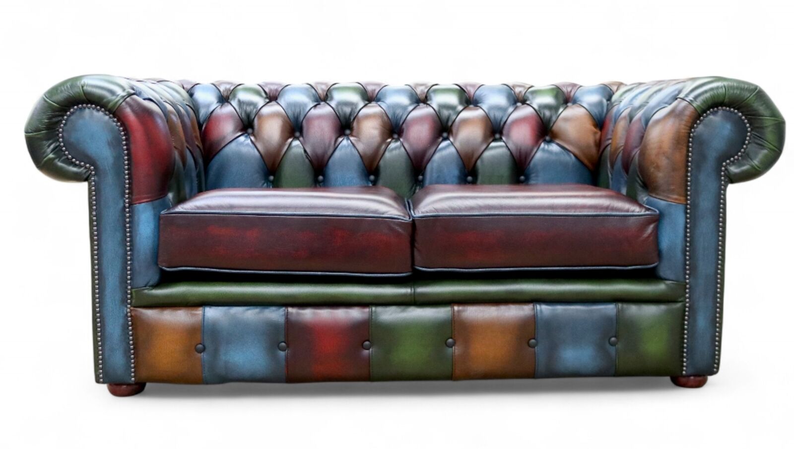 Chesterfield Patchwork Antique 2 Seater Settee Leather Sofa