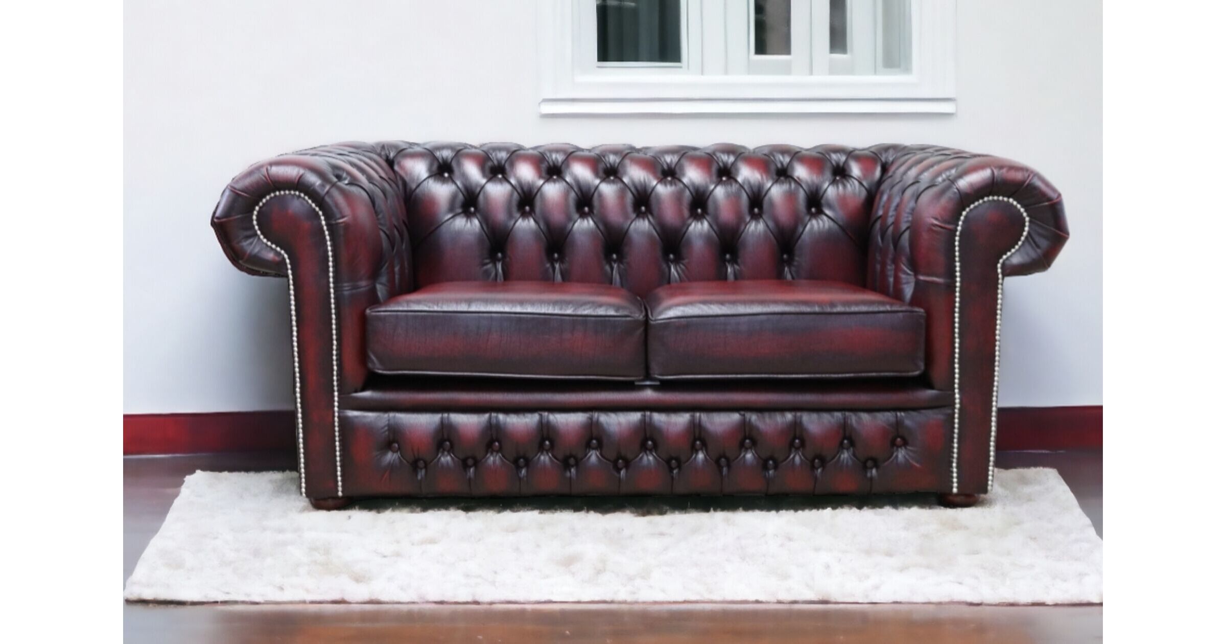 Winchester Antique Oxblood Leather 2 Seater Chesterfield Sofa