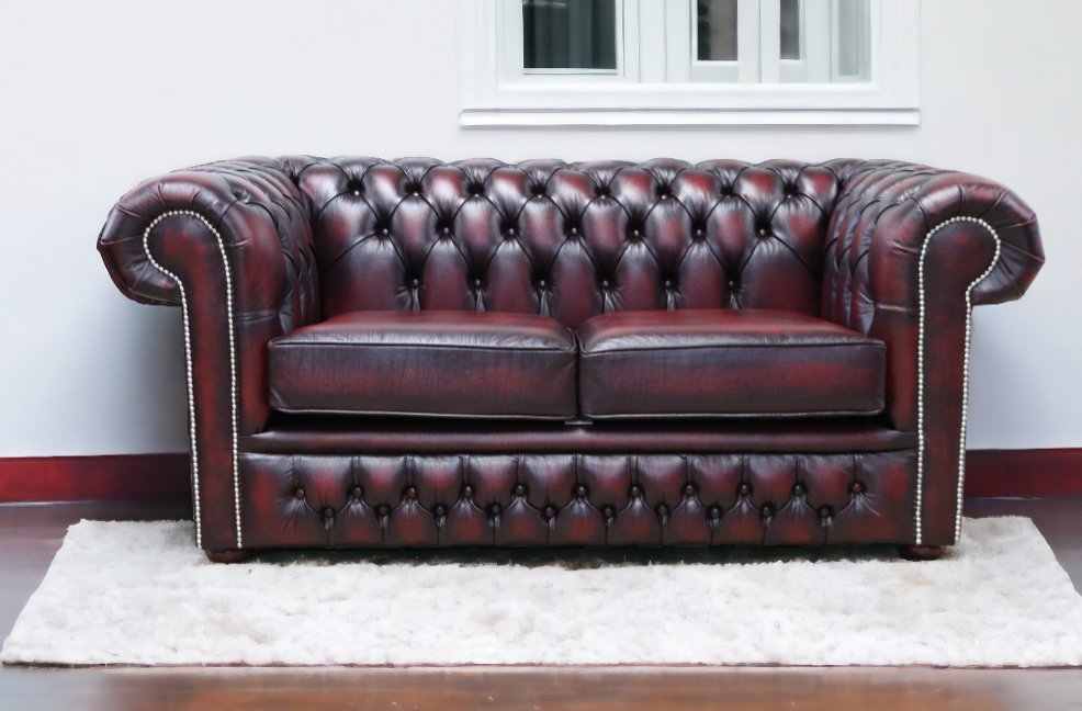 Winchester Antique Oxblood Leather 2 Seater Chesterfield Sofa