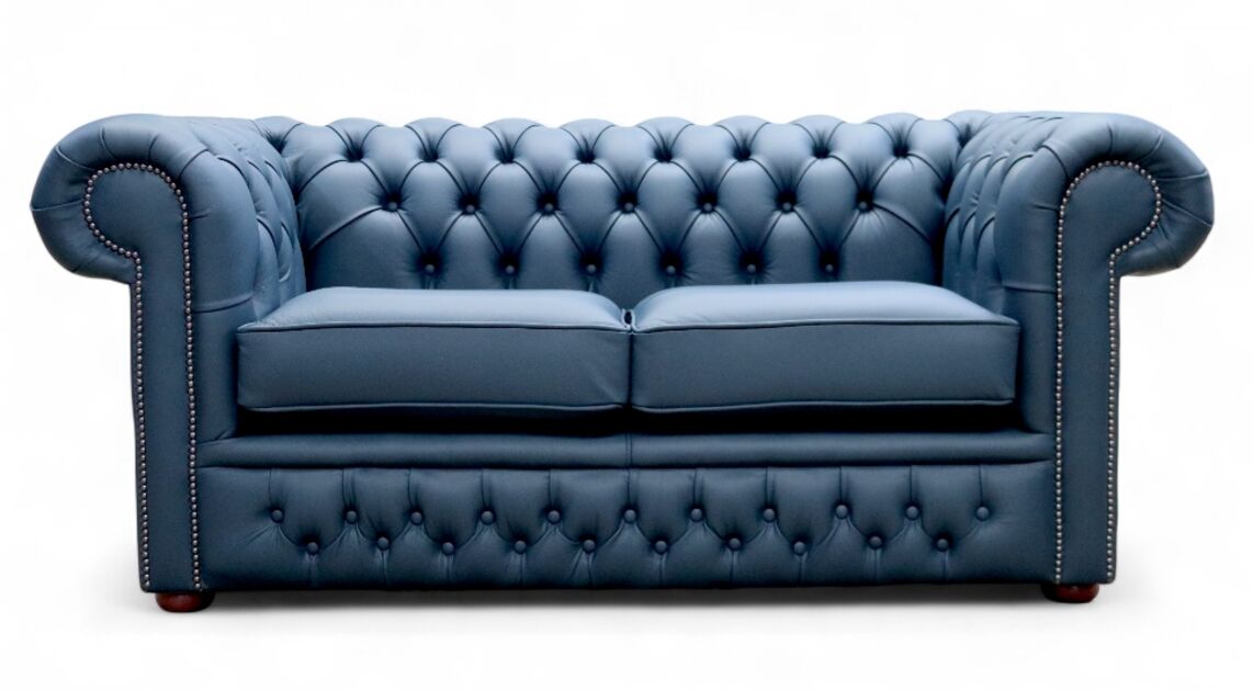 Chesterfield Winchester Leather Sofa - British Made 2 Seater Suffolk Blue