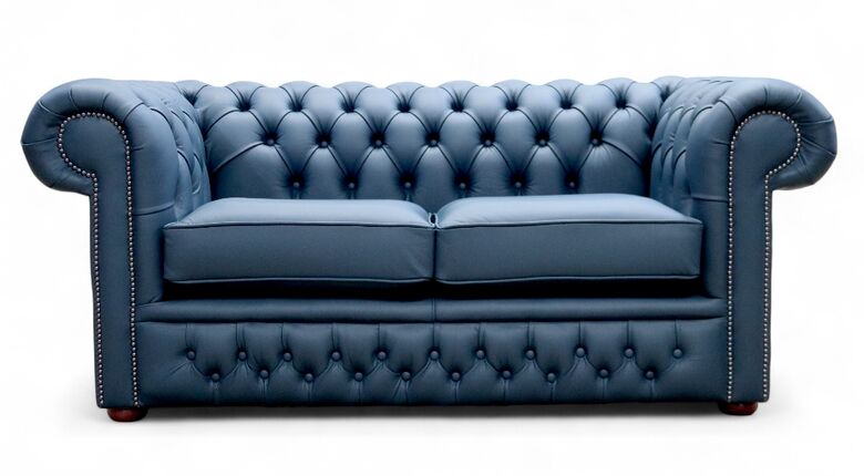 Chesterfield Winchester Leather 2 Seater Sofa Suffolk Blue