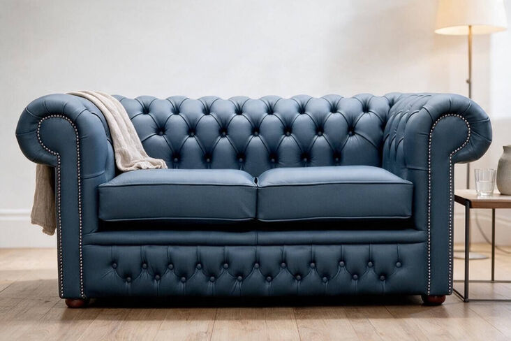 Chesterfield Winchester Leather 2 Seater Sofa Suffolk Blue