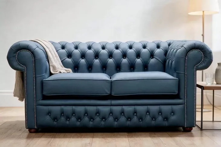 Chesterfield Winchester Leather 2 Seater Sofa Suffolk Blue