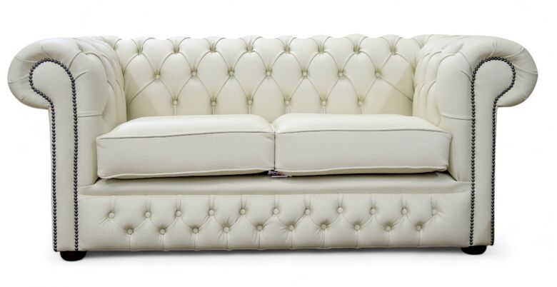 Chesterfield Winchester Leather Sofa - British Made 2 Seater Cream