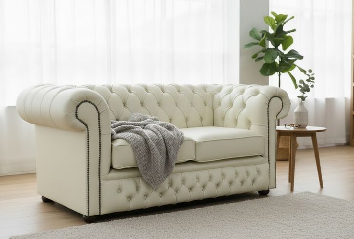 Chesterfield Winchester Leather Sofa - British Made 2 Seater Cream